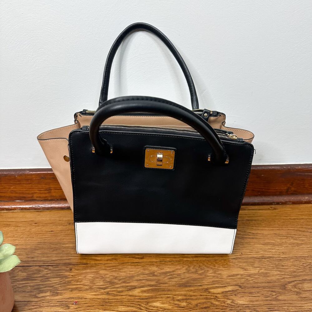 Melie Bianco White Tan & Black Vegan Leather Crossbody Bag